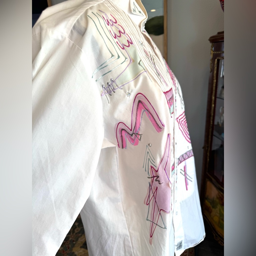 Artisan Painted Pink and Silver Blouse - Picture 10 of 11